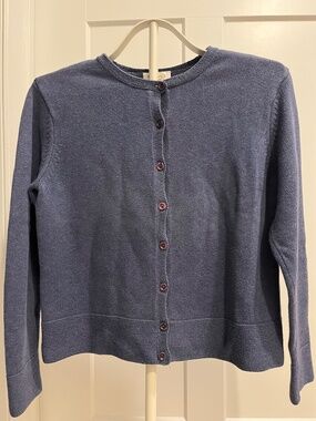 Talbots Petite Medium Blue 100% Cotton Cardigan Sweater
